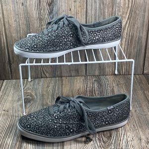 KEDS Floral Design Women's Size 8 Gray Lace Up Sneakers Shoes